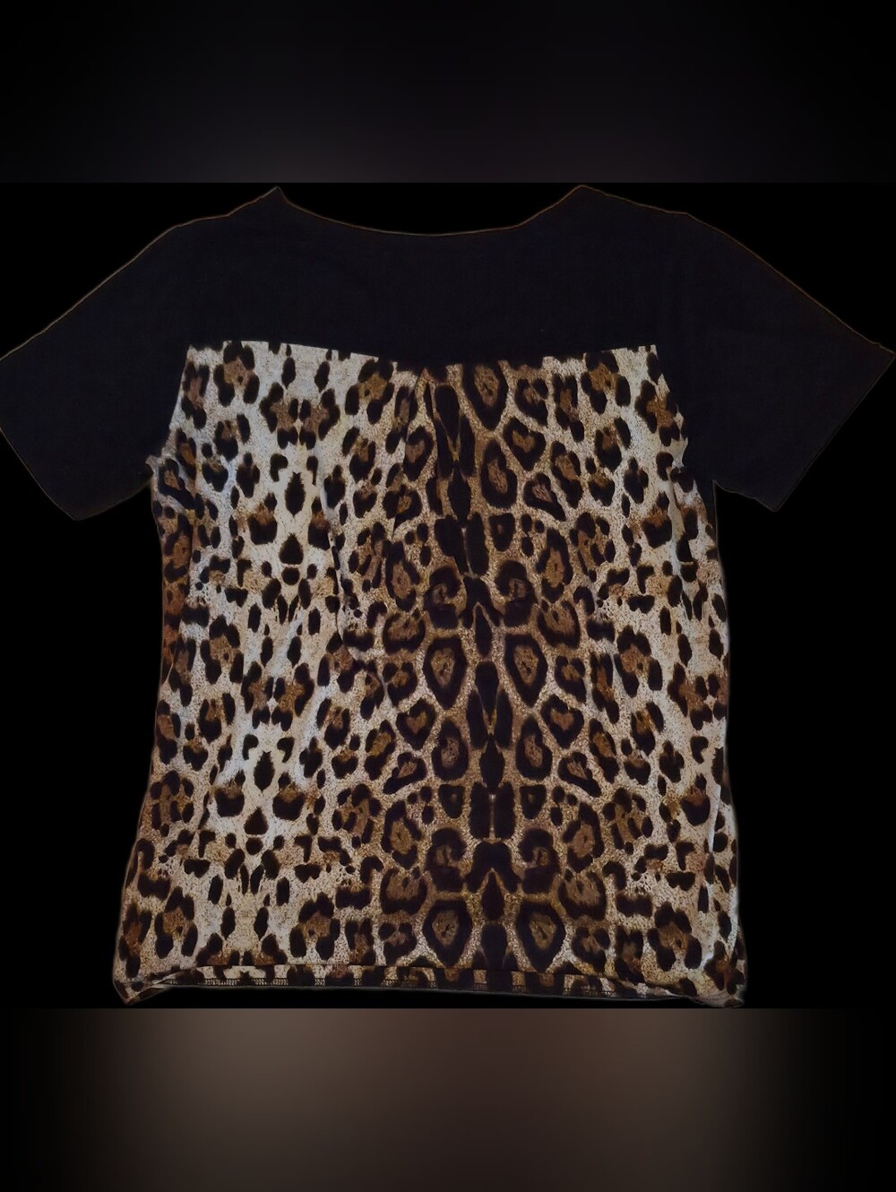 Ladies Black & Leopard Print Short Sleeve Top